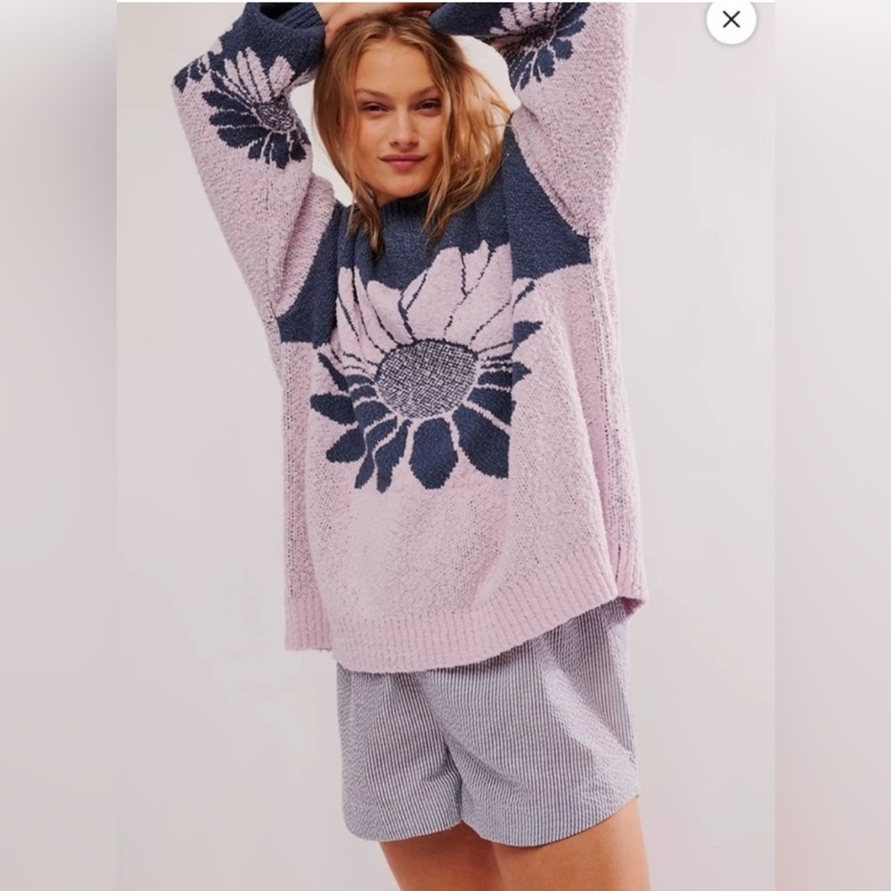 NWOT Free People In Bloom Sweater Sunflower Oversized Pullover Size Small